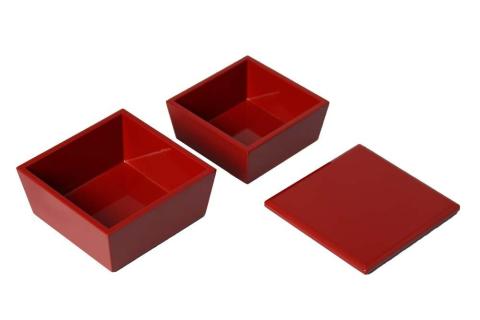 台形ミニ入子二段重箱2個組/赤