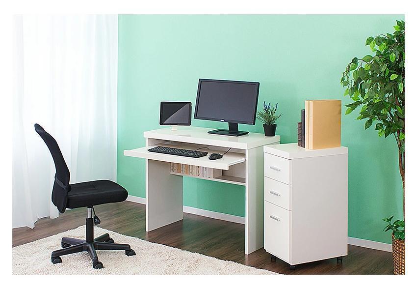 パソコンデスク（キャビネット付） 鏡面ホワイト AKS100962204