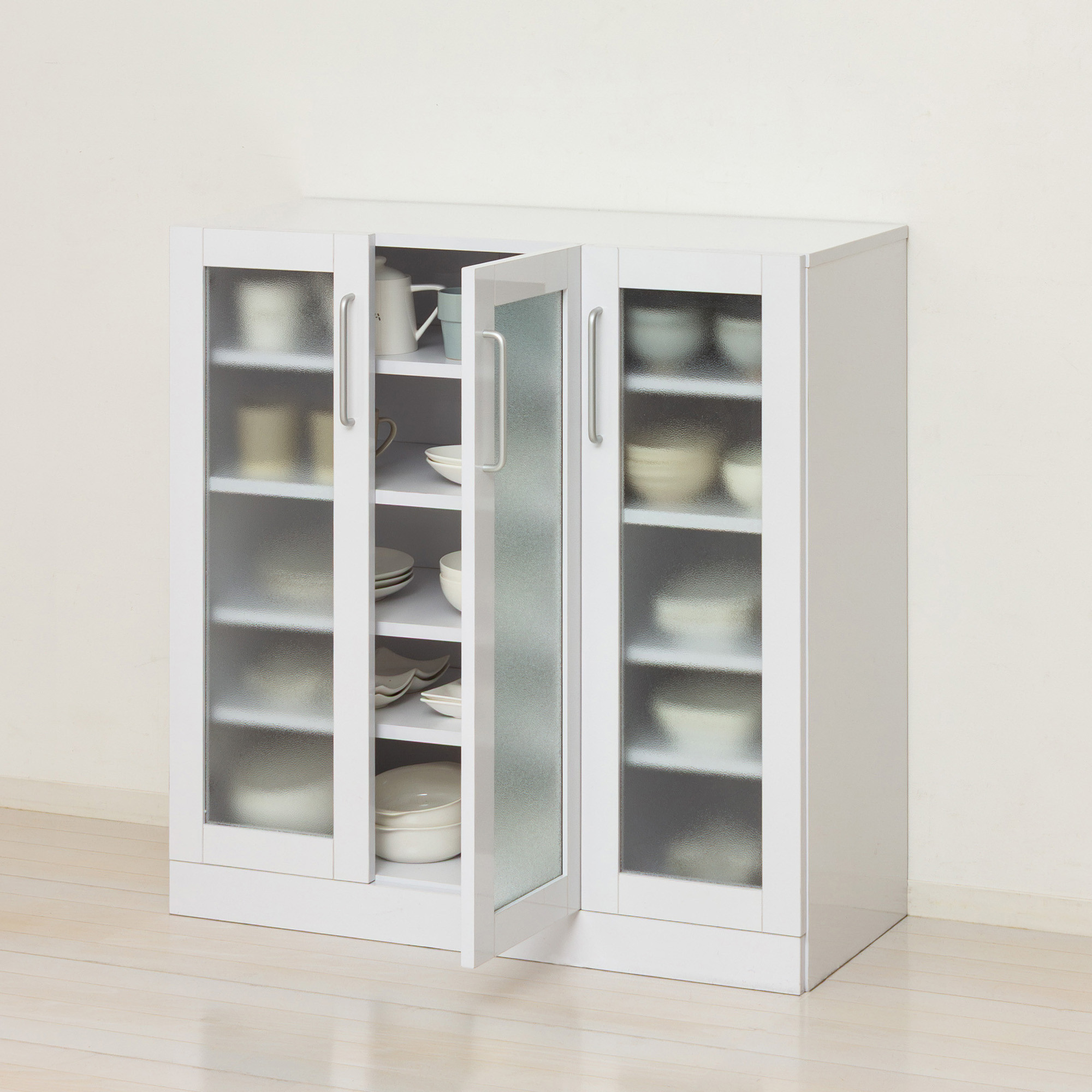 食器棚 ヌーヴォー 幅90 高さ90 ホワイト 白　AKU1045059