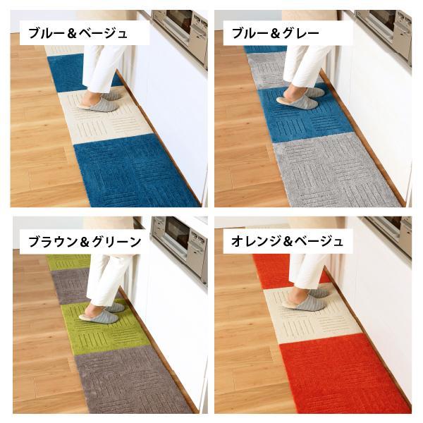 洗えるジョイントマット 45×60cm ブルー 2枚組 ピタプラス 吸着 キッチンマット ラグ