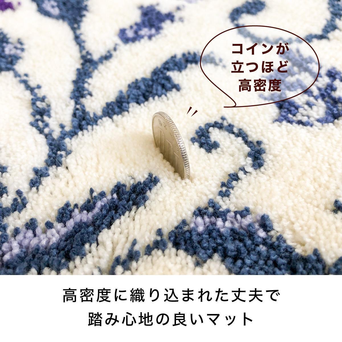 玄関マット モンテサラサ 30×110cm ネイビー 室内 洗える 日本製 ウィルトン織り すべり止め