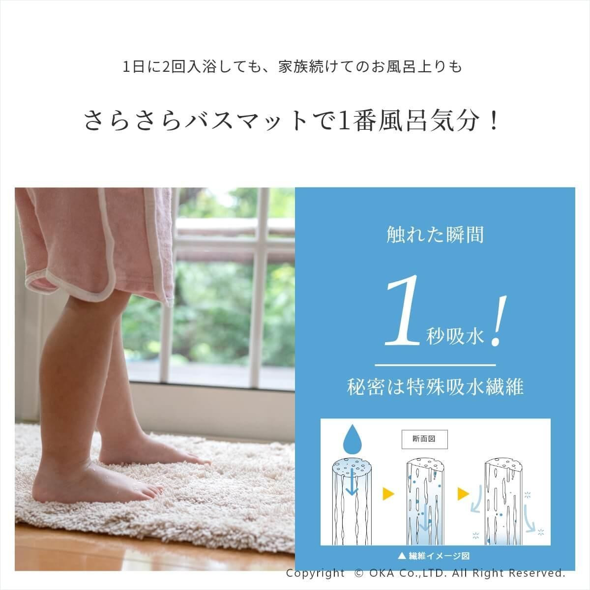 乾度良好 Dナチュレ バスマット 約36×55cm  グリーン 吸水速乾 裏面すべり止め加工 抗菌防臭 洗える 足拭きマット