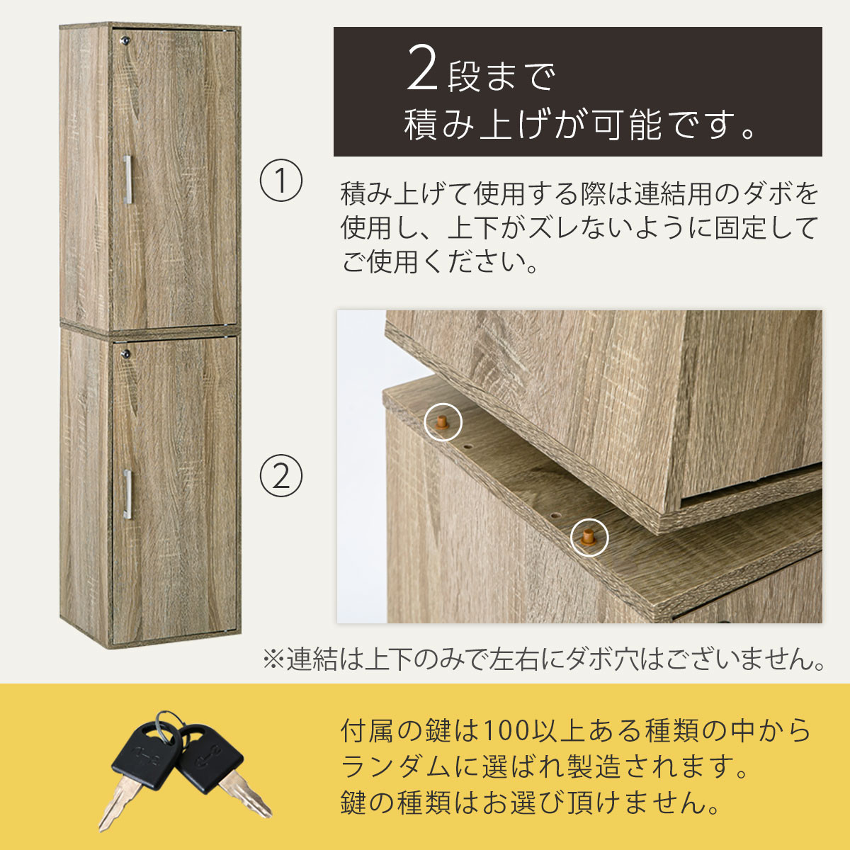 【完成品でお届け】鍵付き収納ボックス〔ハイタイプ〕（ホワイト）収納ボックス 収納棚 扉付き キャビネット 縦長 鍵付き ボックス 木製 ロッカー 木目柄 奥行 29 スリム コンパクト 3段 ハイタイプ LKANET300254-0-WH