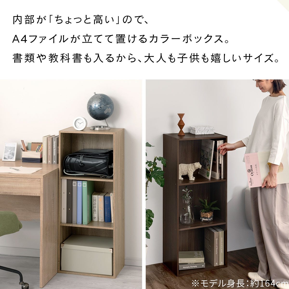 【完成品＋設置付き】カラーボックス 3段 固定棚（ウォールナット）カラーボックス 3段 A4 横置き 縦置き 約 幅40cm 高さ100cm 奥行30cm 収納棚 おしゃれ 本棚 大容量 スリム AKONBR920127-0-WAL