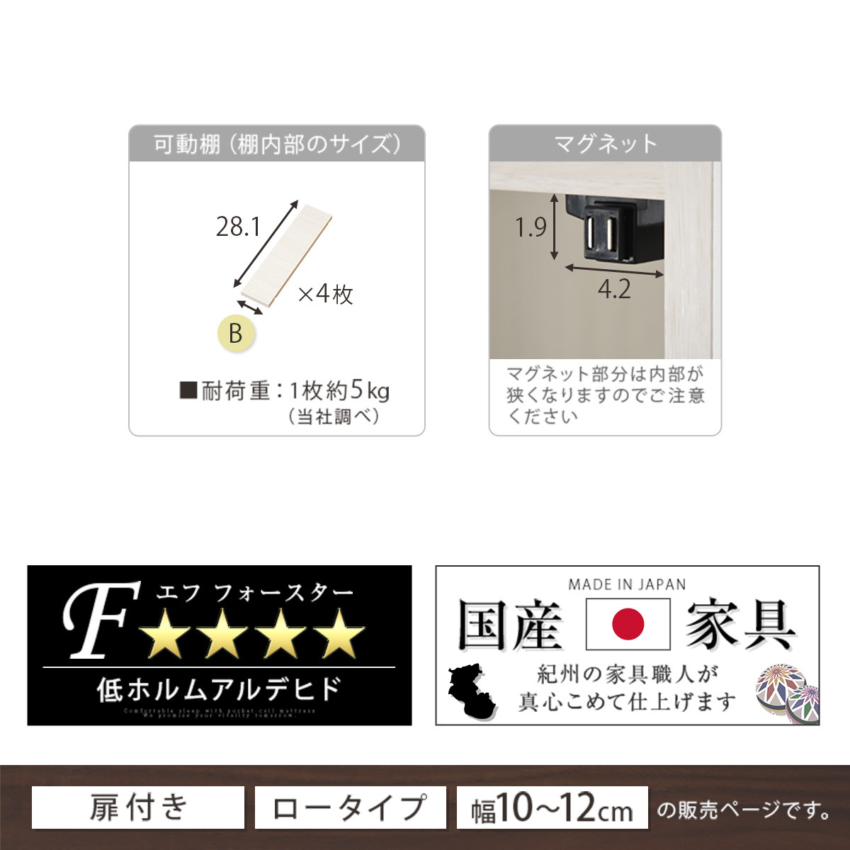 【完成品でお届け】オーダーすき間ラック〔幅12cm・扉右開き・ロータイプ〕（ホワイト）すき間ラック 収納棚 扉付き スリム 約 奥行32 高さ90 ロータイプ オーダーラック キッチン 洗面所 AKANBE400078-12R-WH