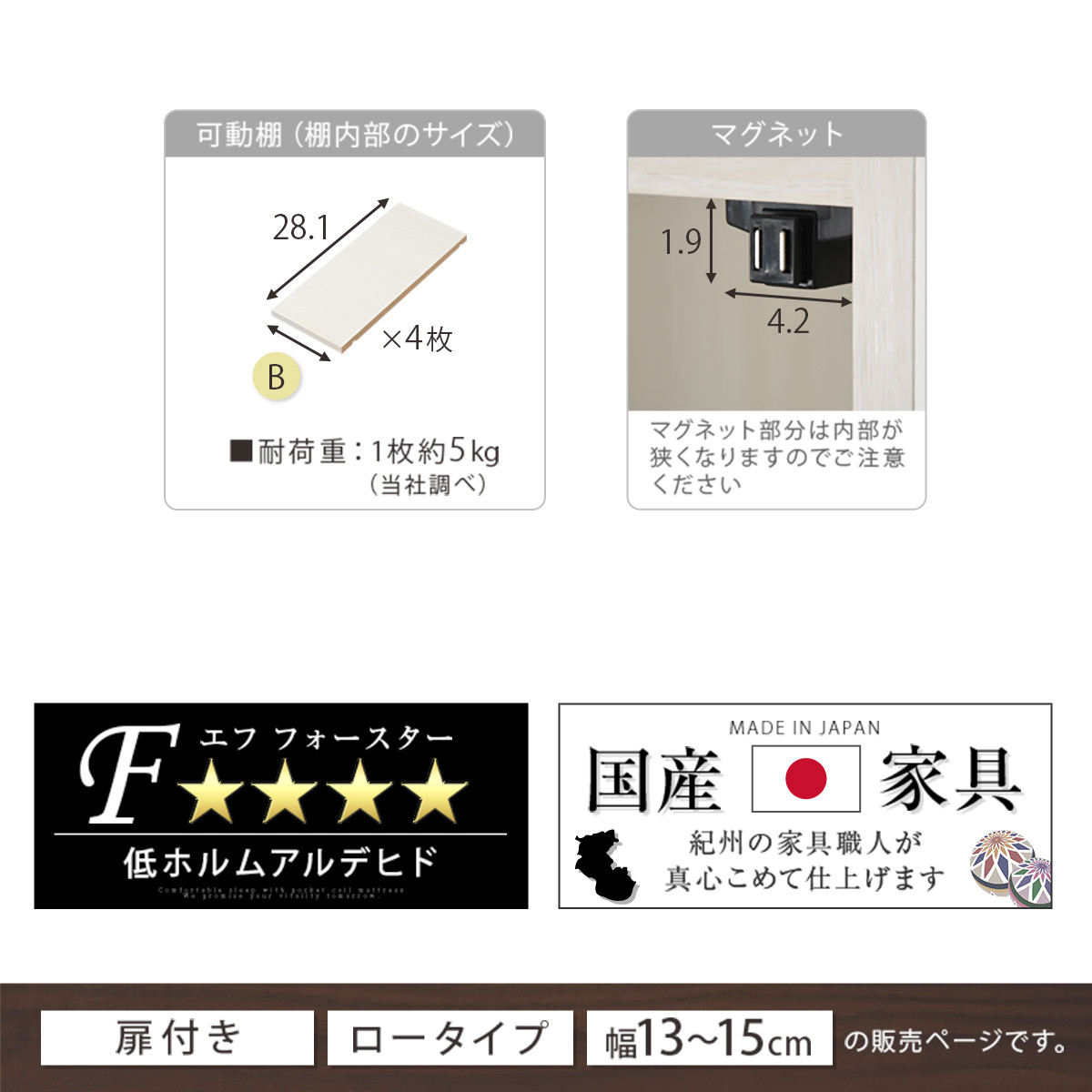 【完成品でお届け】オーダーすき間ラック〔幅15cm・扉右開き・ロータイプ〕（ホワイトウッド）すき間ラック 収納棚 扉付き スリム 約 奥行32 高さ90 ロータイプ オーダーラック キッチン AKANBE400079-15R-WWO
