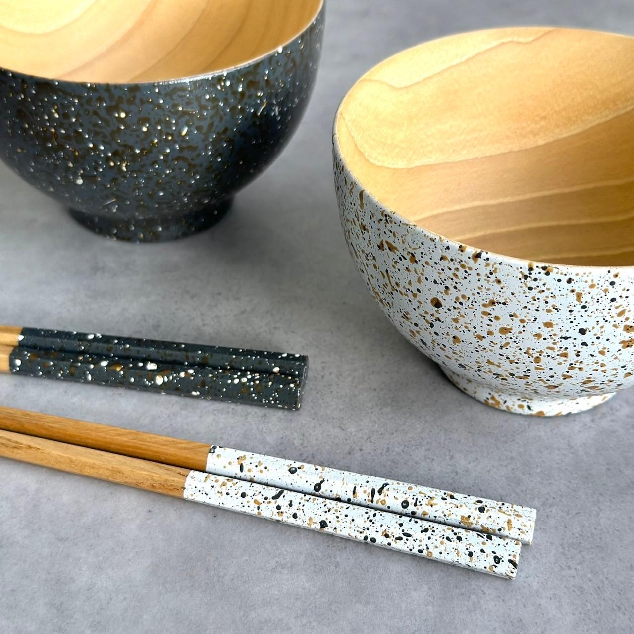 ギフトボックス付き 4点セット お椀 2個 箸 2膳 ペア 美空 ブラック ホワイト ボウル 二個 お箸 二膳 紀州漆器 新生活 おしゃれ 和風