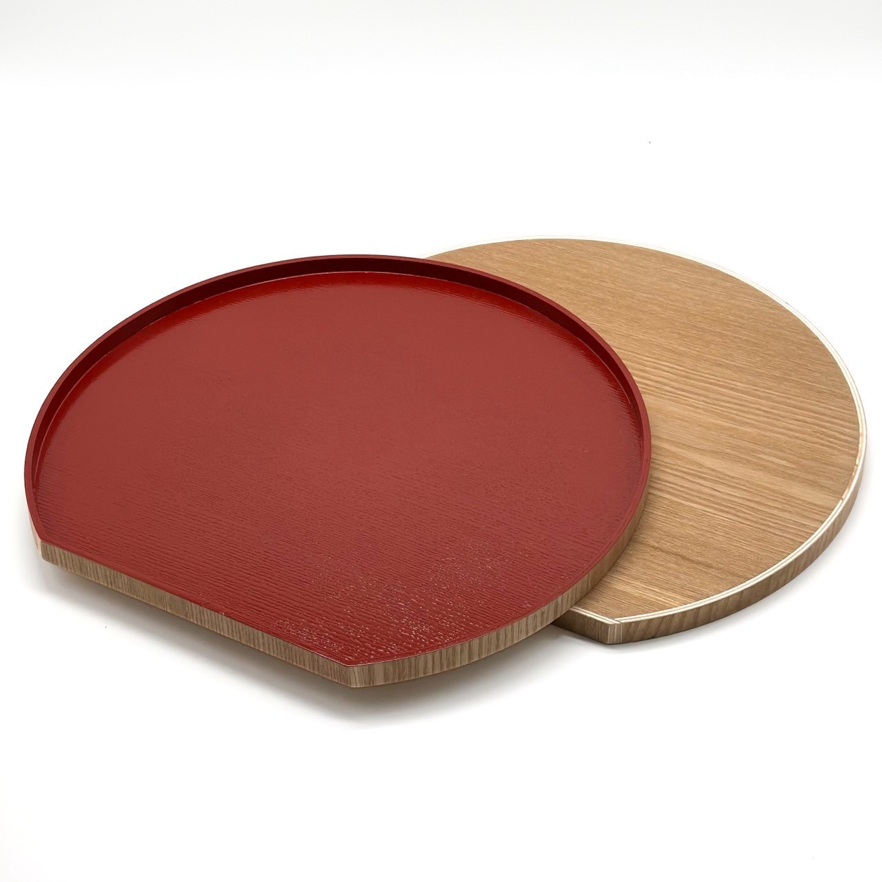 紀州漆器 木製 半月盆 内朱 お盆 トレー 約36cm