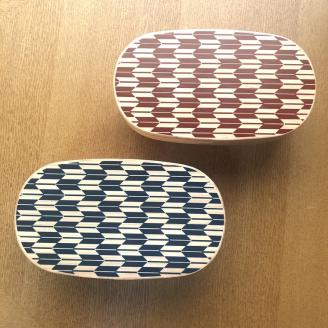 【紀州漆器】曲げわっぱ弁当箱 矢羽青・朱 ２個セット（九州国産日田杉）