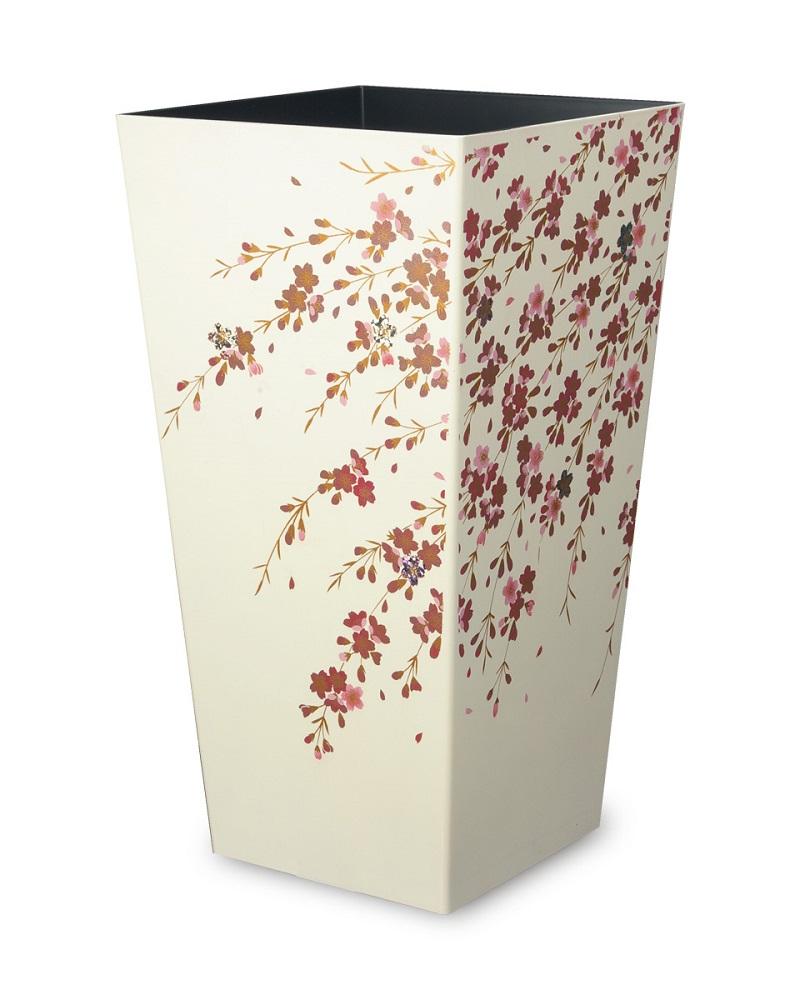 蒔絵調 ダストボックス L角 9.5L 桜ホワイト タツクラフト 【Tk148】