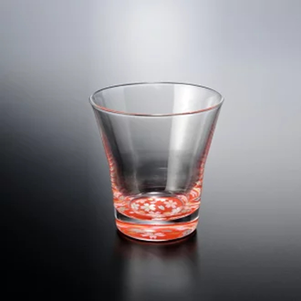 みよし漆器本舗  紀州塗り ぬりもん de Verre フリーグラス 蒔絵 桜 赤 210ml