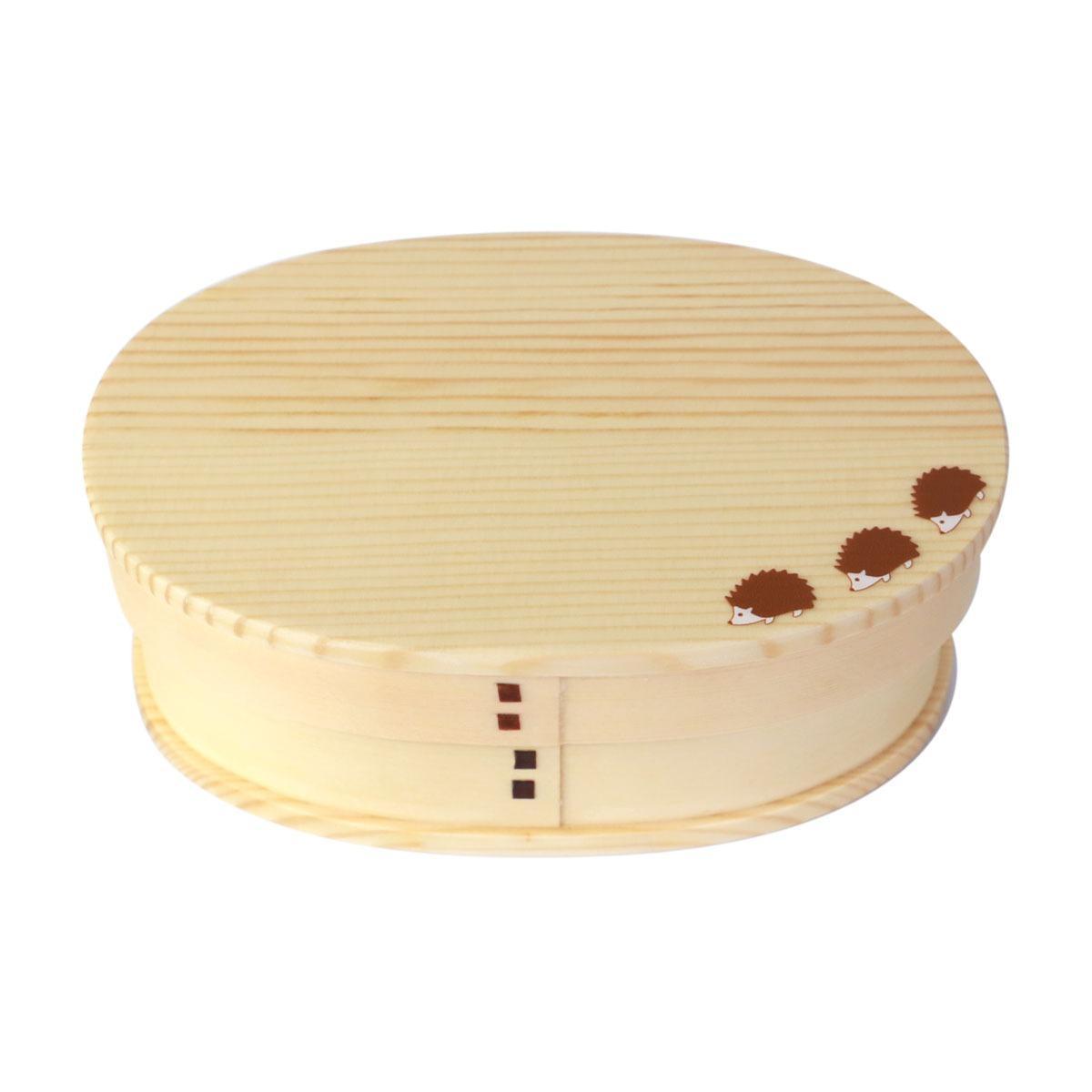 みよし漆器本舗 曲げわっぱ お弁当箱 ベージュ 白木 約600ml 約17.5×11.5×高さ6.5cm 小判型 弁当箱 1段 ハリネズミ 杉