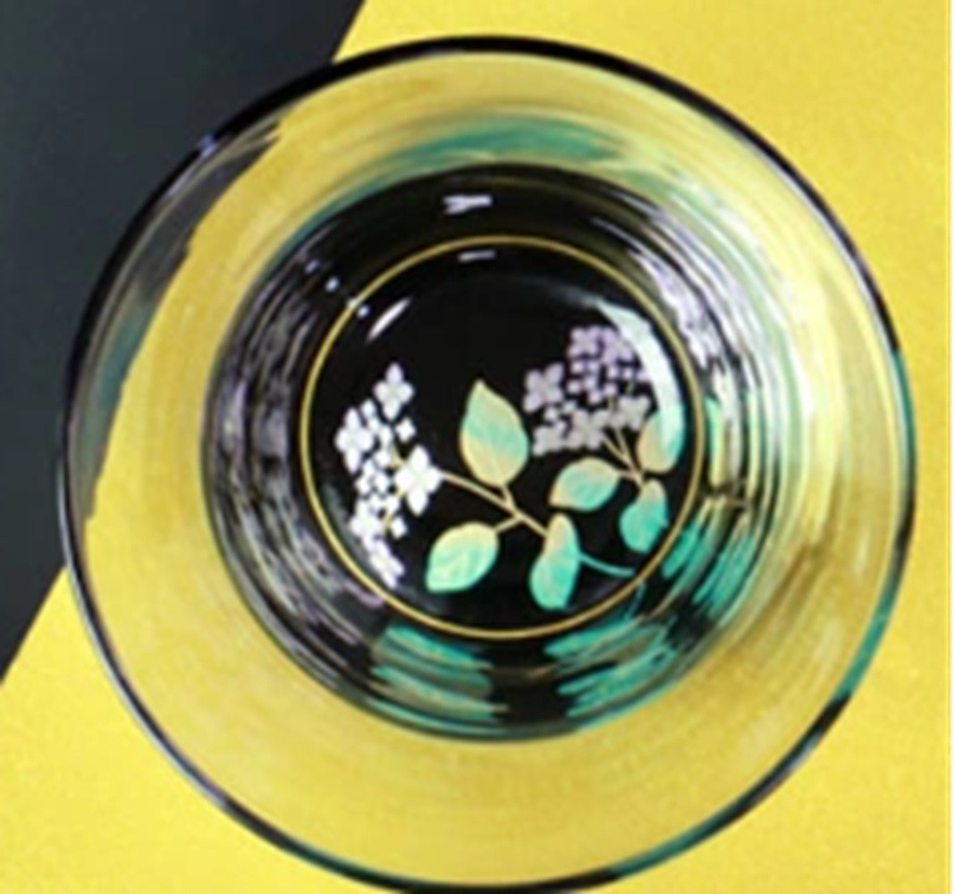 みよし漆器本舗 ぬりもん de Verre フリーグラス 単品 210ml 蒔絵 紀州塗り 黒／アジサイ