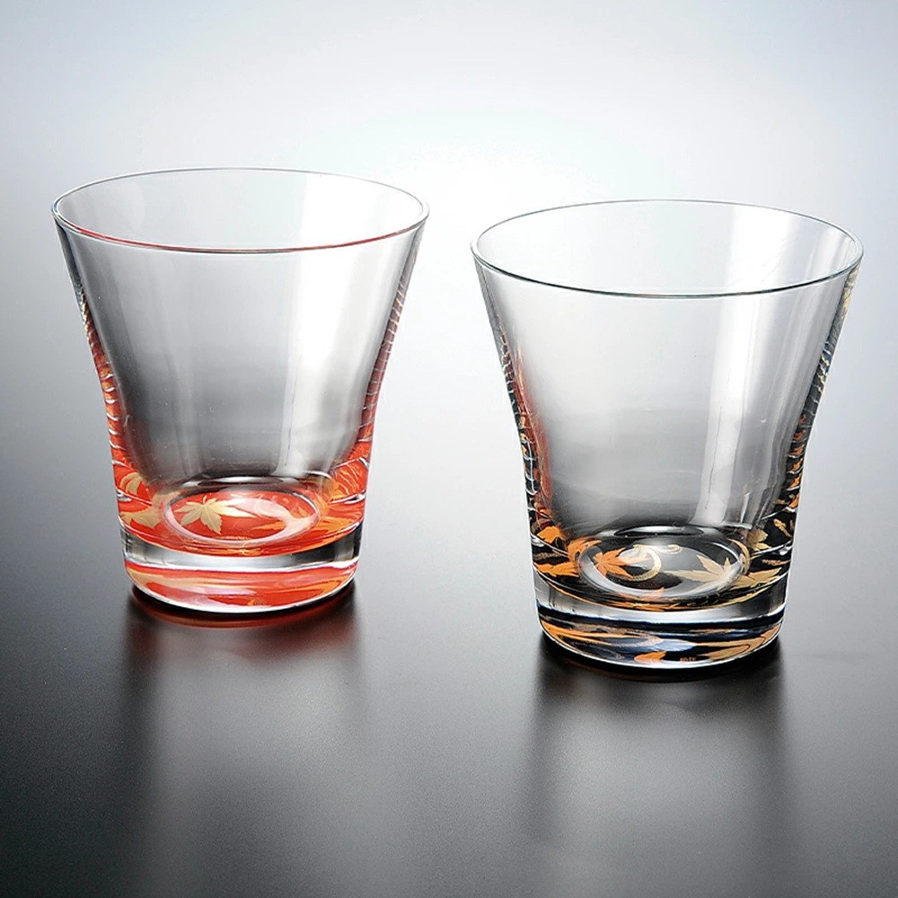 みよし漆器本舗 ぬりもん de Verre フリーグラス 紅葉 ペアセット 赤 黒 210ml