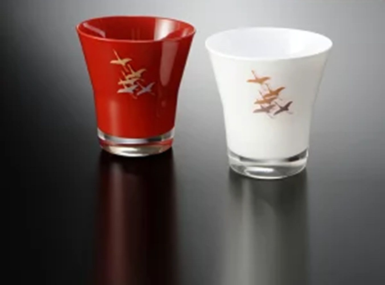 みよし漆器本舗 ペアグラス 紀州塗り ぬりもん de Verre フリーグラス 蒔絵 千羽鶴 赤 白 210ml