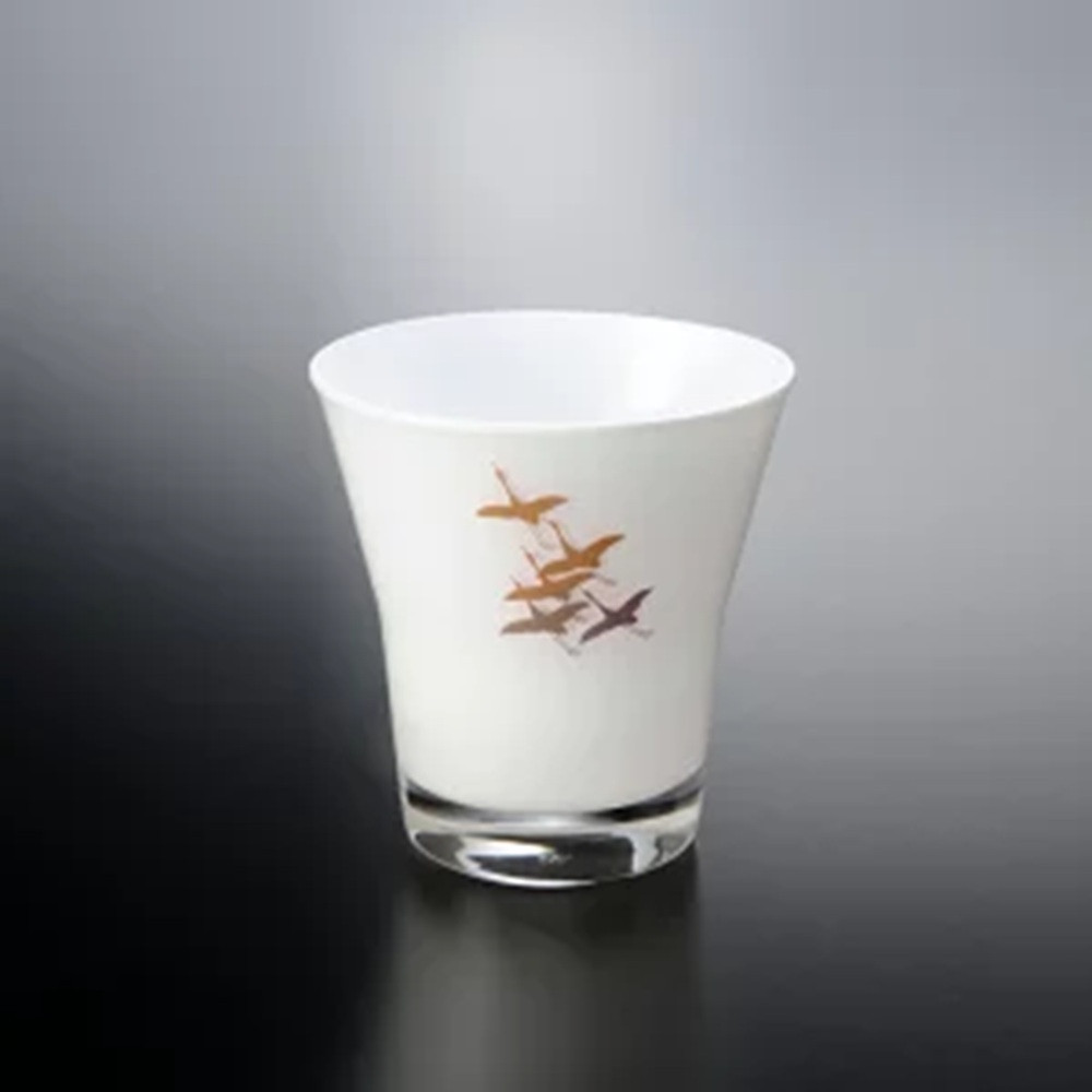 みよし漆器本舗 紀州塗り ぬりもん de Verre フリーグラス 蒔絵 千羽鶴 白 210ml