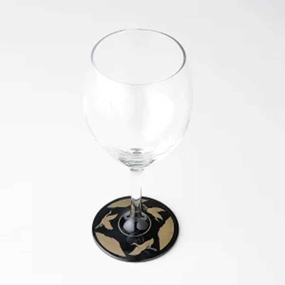 みよし漆器本舗 紀州塗り ぬりもん de Verre ワイングラス 蒔絵 万葉鶴 単品 黒 300ml