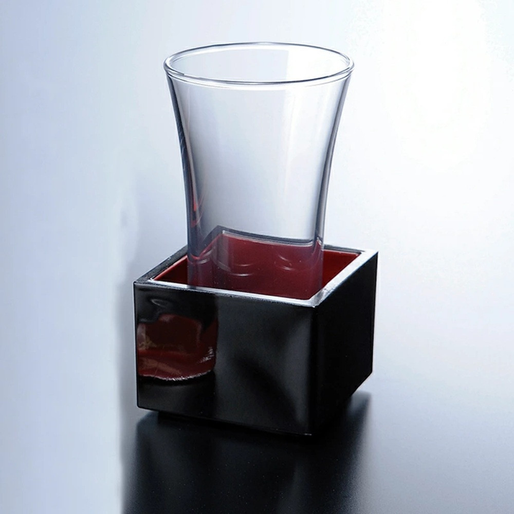 みよし漆器本舗 紀州塗り ぬりもん de Verre 一口グラス マスセット 黒（亀） グラス：100ml／マス：90ml