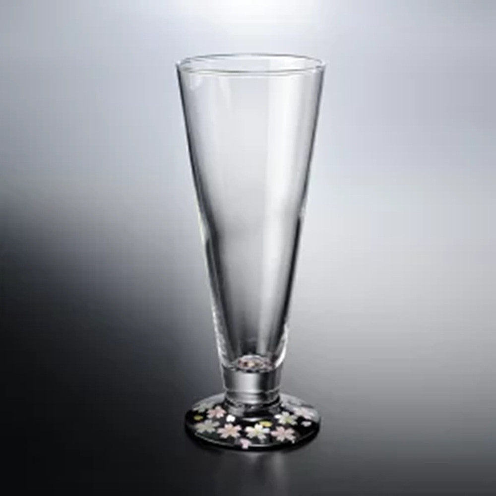 みよし漆器本舗 紀州塗りビールグラス ぬりもん de Verre 蒔絵 桜 黒 285ml