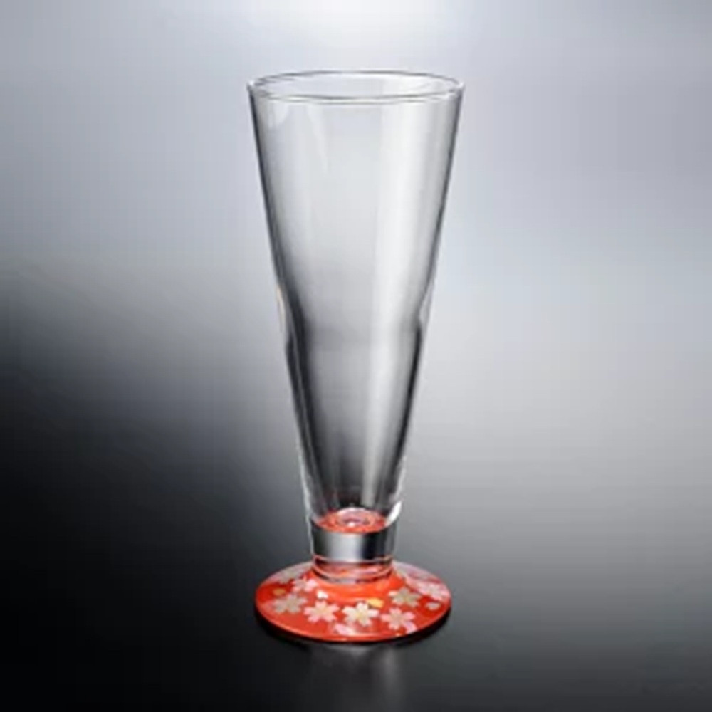 みよし漆器本舗 紀州塗りビールグラス ぬりもん de Verre 蒔絵 桜 赤 285ml