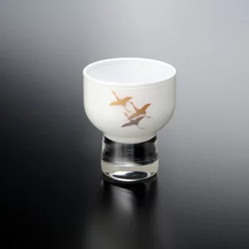 みよし漆器本舗 紀州塗り ぬりもん de Verre 盃 蒔絵 千羽鶴 白 70ml