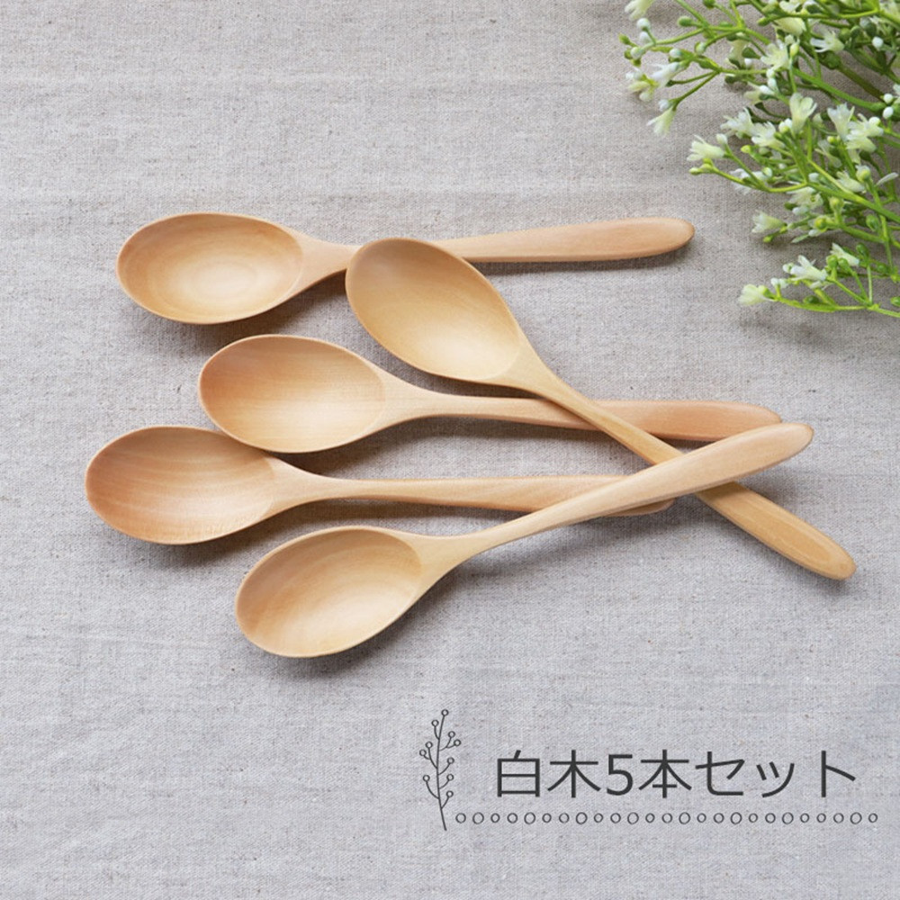 みよし漆器本舗 天然木製 カレースプーン 食洗機対応 18cm 5本セット 木製 紀州PROコート 白木