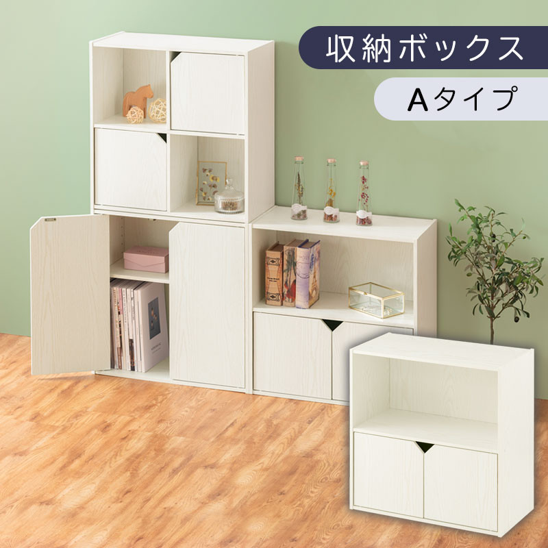 【完成品でお届け】収納ボックス〔Aタイプ〕（ホワイト）収納棚 扉付き キャビネット ラック 棚 カラーボックス スリム 2段 可動棚 本棚 収納家具 リビング LKANET300248-A-WH
