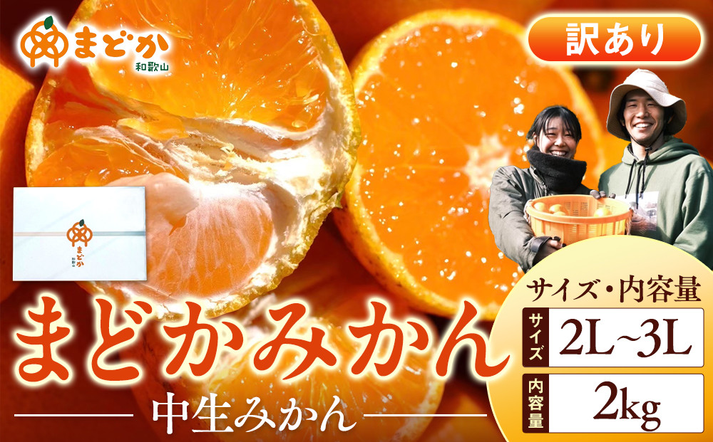 ［先行予約］［訳あり］冬採れみかん（中生みかん）2L〜3Lサイズ混合 2kg＋200g（傷み補償分）［2025年11月下旬より発送］
