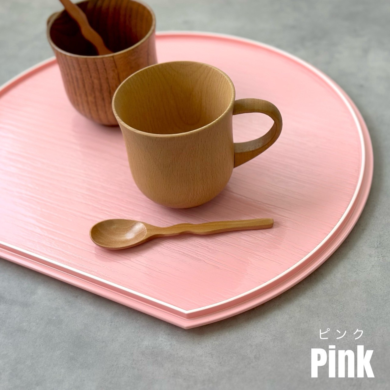 紀州漆器 半月盆 お盆 パステルカラー 約36cm ピンク