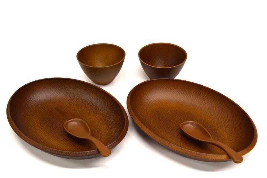 こもれび　木目調プレート&スープボール＆スプーンBRセット
