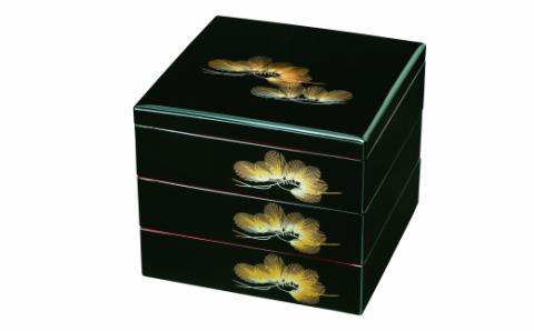 三段重箱 黒内朱 若松 お重 紀州漆器