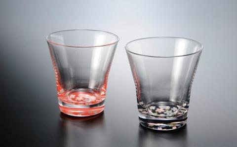 紀州漆器 タンブラーグラス 蒔絵 桜 ペア 赤 黒