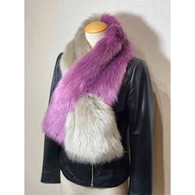 OKADA TEXTILE バイカラーマフラー(グレージュ×パープル)