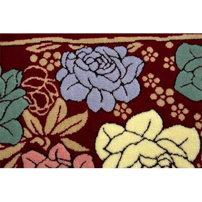 玄関マット 50×80 洗える マット 玄関 室内 高級 金華山織 バラ柄 エンジ