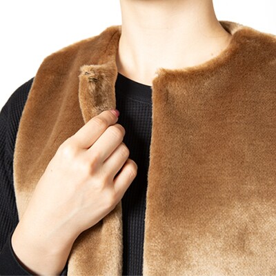 OKADA TEXTILE エコファー切り替え ロングベスト　キャメル
