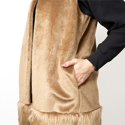 OKADA TEXTILE エコファー切り替え ロングベスト　キャメル