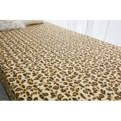 ワンタッチシーツ 敷毛布 シングル ヒョウ柄 アクリル 布団用 洗える ベージュ