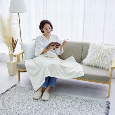 贈答用 ひざ掛け ブランケット 綿毛布 ハーフサイズ 綿100% アイボリー