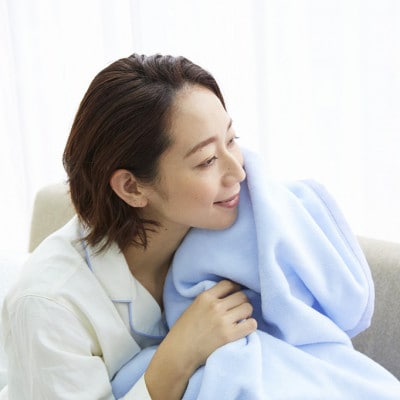 贈答用 ひざ掛け ブランケット 綿毛布 ハーフサイズ 綿100% ブルー