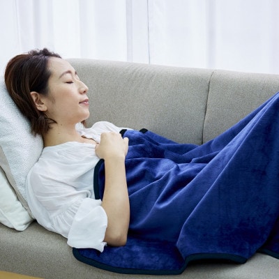 贈答用 ひざ掛け ブランケット 綿毛布 ハーフサイズ 綿100% 紺
