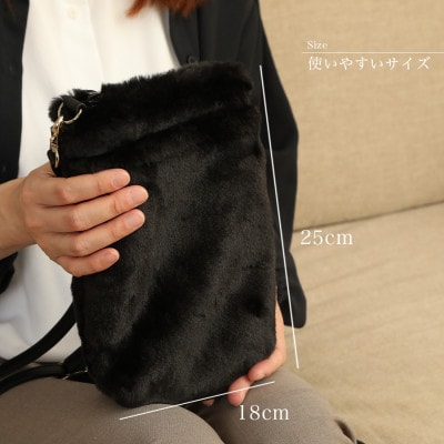 ショルダーバッグ  フェイクファー レディース スマホポケット FE9013 黒