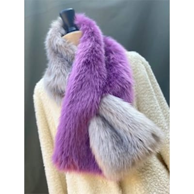 OKADA TEXTILE バイカラーマフラー(グレージュ×パープル)