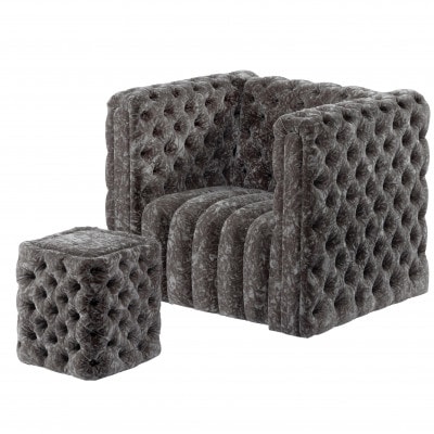 KIITH(キース)ボタン絞り　ソファー・スツール　グレー【配送不可地域：離島・沖縄県】