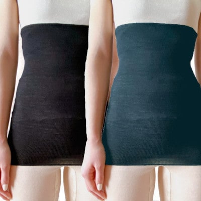 【ブラック1枚・チャコール1枚】(2枚セット)シルク100%オールシーズン腹巻き(男女兼用)