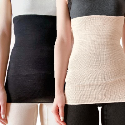 【ブラック1枚・オートミール1枚】(2枚セット)シルク100%オールシーズン腹巻き(男女兼用)