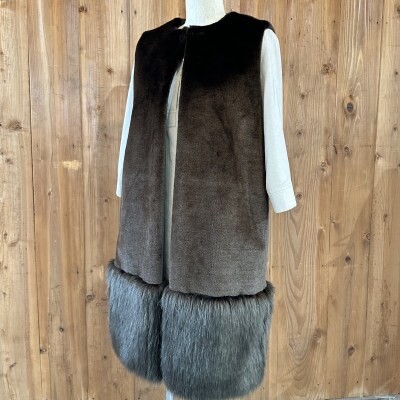 OKADA TEXTILE エコファー切り替え ロングベスト カーキブラウン