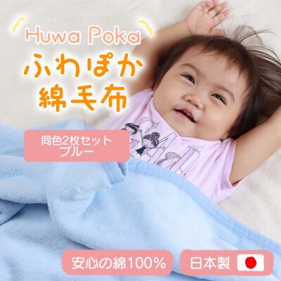 【同色2枚セット】ふわぽか 綿毛布 ブルー 100×140cm 日本製 綿100% 毛布