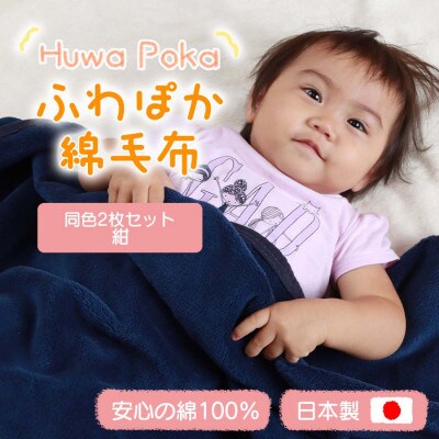 【同色2枚セット】ふわぽか 綿毛布 紺 100×140cm 日本製 綿100% 毛布