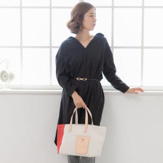 【0868】斬新なバイカラーが新鮮！　帆布ハンディートート　レッド