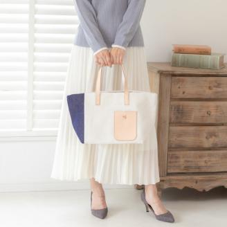 【0867】斬新なバイカラーが新鮮！　帆布ハンディートート　ブルー